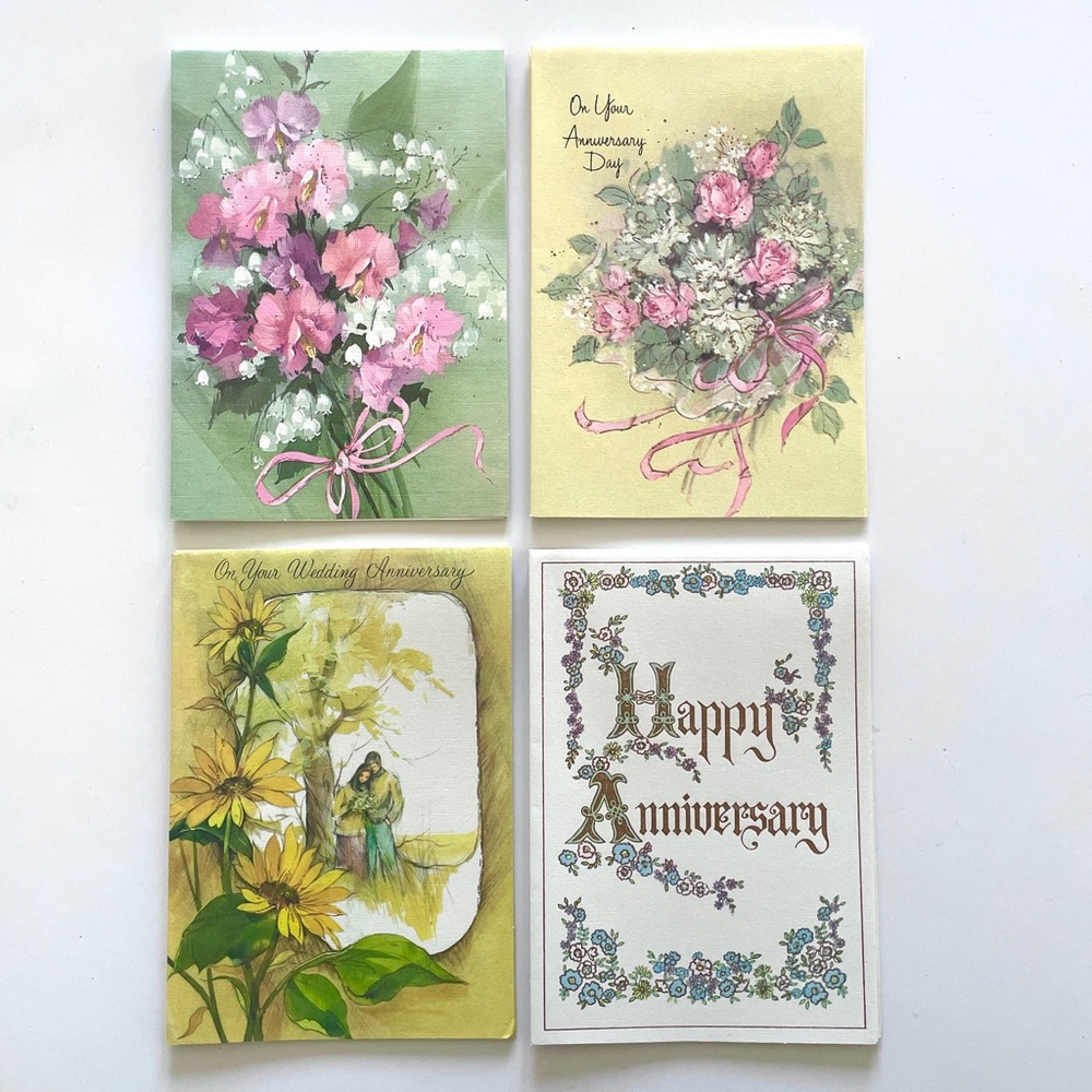 Vintage Linen Texture Paper Anniversary Greeting Boxed Card Set Floral EXTRAS